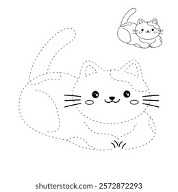 Doodle cute cat isolated on white background vector. Cat coloring page for kindergarten and preschool worksheets for kids printable. Trace and color Cat. Cute kitten.