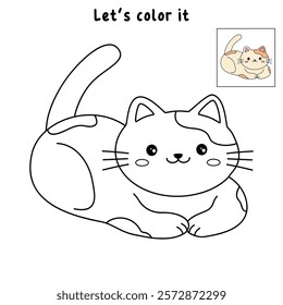 Doodle cute cat isolated on white background vector. Cat coloring page for kindergarten and preschool worksheets for kids printable. Trace and color Cat. Cute kitten.