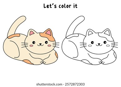 Doodle cute cat isolated on white background vector. Cat coloring page for kindergarten and preschool worksheets for kids printable. Trace and color Cat. Cute kitten.