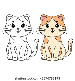 Doodle cute cat isolated on white background vector. Cat coloring page for kindergarten and preschool worksheets for kids printable. Trace and color Cat. Cute kitten.