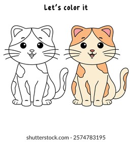 Doodle cute cat isolated on white background vector. Cat coloring page for kindergarten and preschool worksheets for kids printable. Trace and color Cat. Cute kitten.