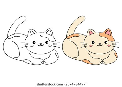 Doodle cute cat isolated on white background vector. Cat coloring page for kindergarten and preschool worksheets for kids printable. Trace and color Cat. Cute kitten.