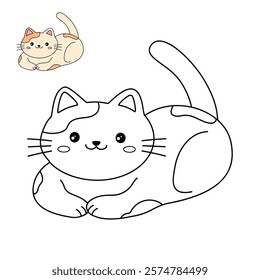 Doodle cute cat isolated on white background vector. Cat coloring page for kindergarten and preschool worksheets for kids printable. Trace and color Cat. Cute kitten.