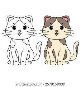 Doodle cute cat isolated on white background vector. Cat coloring page for kindergarten and preschool worksheets for kids printable. Trace and color Cat. Cute kitten.