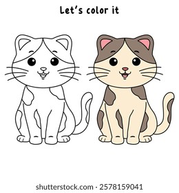 Doodle cute cat isolated on white background vector. Cat coloring page for kindergarten and preschool worksheets for kids printable. Trace and color Cat. Cute kitten.