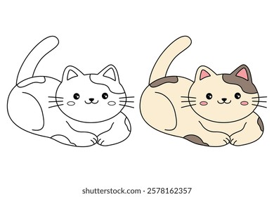 Doodle cute cat isolated on white background vector. Cat coloring page for kindergarten and preschool worksheets for kids printable. Trace and color Cat. Cute kitten.