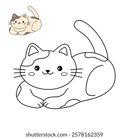 Doodle cute cat isolated on white background vector. Cat coloring page for kindergarten and preschool worksheets for kids printable. Trace and color Cat. Cute kitten.