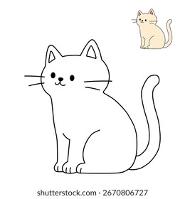 Doodle süße Katze einzeln auf weißem Hintergrund, Vektor. Cat Malvorlage für Kindergarten und Kindergarten Arbeitsblätter für Kinder druckbar. Spur und Farbe Kat. Süße Kätzchen Vektor.