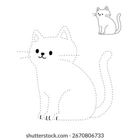 Doodle süße Katze einzeln auf weißem Hintergrund, Vektor. Cat Malvorlage für Kindergarten und Kindergarten Arbeitsblätter für Kinder druckbar. Spur und Farbe Kat. Süße Kätzchen Vektor.