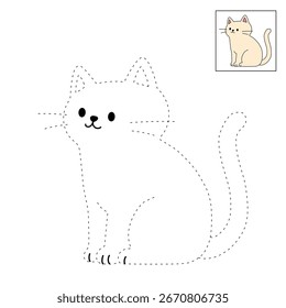 Doodle süße Katze einzeln auf weißem Hintergrund, Vektor. Cat Malvorlage für Kindergarten und Kindergarten Arbeitsblätter für Kinder druckbar. Spur und Farbe Kat. Süße Kätzchen Vektor.