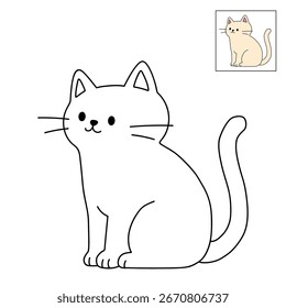 Doodle cute cat isolated on white background vector. Cat coloring page for kindergarten and preschool worksheets for kids printable. Trace and color Cat. Cute kitten vector.