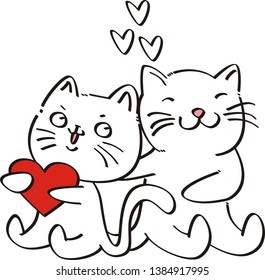 Doodle of Cute cat in love, vector illustration