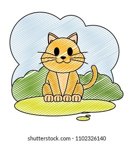 doodle cute cat pet animal in the landscape