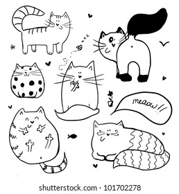 Doodle cute cats background.