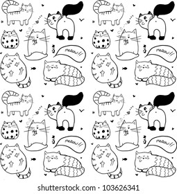 Doodle cute cats seamless pattern.