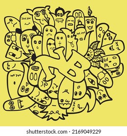 Doodle cute character illustration and expression