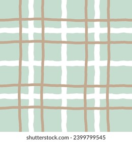 Doodle cute Check Plaid Vector Pattern. Vertical and horizontal textured hand drawn crossing pastel stripes. Chequered freehand geometrical background. Cottagecore Homestead Farmhouse Print