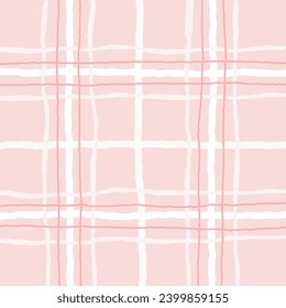 Doodle cute Check Plaid Vector Pattern. Vertical and horizontal textured hand drawn crossing pastel stripes. Chequered freehand geometrical background. Cottagecore Homestead Farmhouse Print