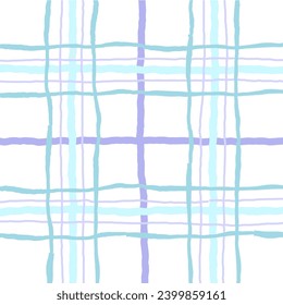 Doodle cute Check Plaid Vector Pattern. Vertical and horizontal textured hand drawn crossing pastel stripes. Chequered freehand geometrical background. Cottagecore Homestead Farmhouse Print