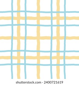 Doodle cute Check Plaid Vector seamless Pattern. Vertical and horizontal textured hand drawn crossing pastel stripes. Chequered freehand geometrical background. Cottagecore Homestead Farmhouse Print