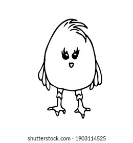 Doodle cute chicken with big eyes stylized on white background isolated. It can be used in seasonal design for Easter, for children's textiles, postcards, notebooks