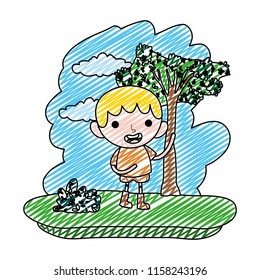 doodle cute child boy in the forest reserve