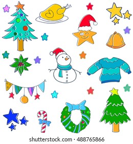 Doodle of cute christmas set vector art illustration