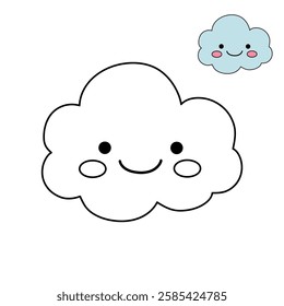 Doodle cute cloud coloring pages worksheets for kids activity printable. Trace and color cute cloud. Summer cartoon cute cloud clip art vector isolated on white background.