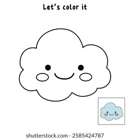 Doodle cute cloud coloring pages worksheets for kids activity printable. Trace and color cute cloud. Summer cartoon cute cloud clip art vector isolated on white background.