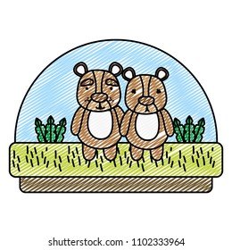 doodle cute couple bear animal in the countryside