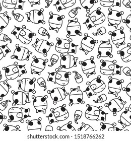 Doodle cute cow seamless pattern. Black and white background design for, wrapping, printing, fabric, clothing and textile. Vector illustration