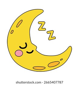 Doodle niedlichen Halbmond schlafenden Clipart, Element, Symbol, Vektor einzeln auf weißem Hintergrund. Niedlicher Schlaf Halbmond Clipart, Symbolvektor. Halbmond, Vektor.