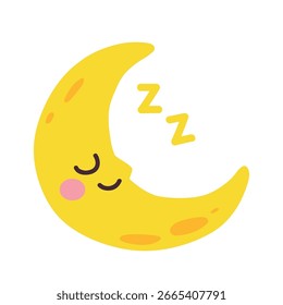 Doodle niedlichen Halbmond schlafenden Clipart, Element, Symbol, Vektor einzeln auf weißem Hintergrund. Niedlicher Schlaf Halbmond Clipart, Symbolvektor. Halbmond, Vektor.