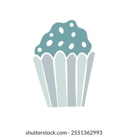 Doodle cute cupcake dessert icon character, muffin, symbol of party, celebration, bakery or sweet food