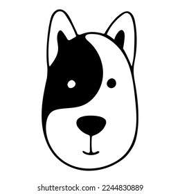 Doodle of cute dog head isolated on white background. Hand drawn vector illustration of cartoon pet. Good for childish design and coloring page book.