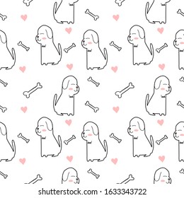 doodle cute dog with little bone and heart seamless patterns