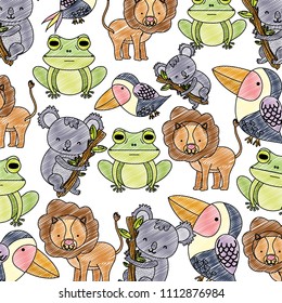 doodle cute exotic wild animal background