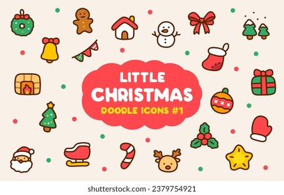 Doodle Cute Flat Color Little Christmas Icons Set No.1