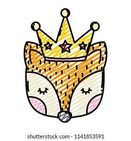 doodle cute fox head with luxury crown