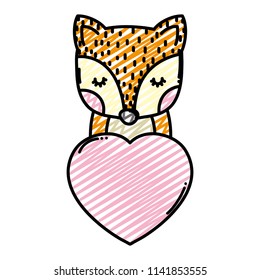 doodle cute fox with heart love sign