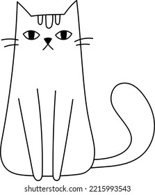 Doodle Cute Funny Cat Sitting. Hand Drawn with Contour Lines on White Background Pet