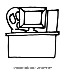 doodle cute ghost with computer_halloween