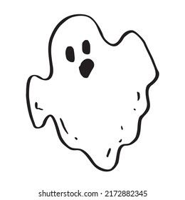 Doodle cute ghost. Halloween print black on white. Vector illustration