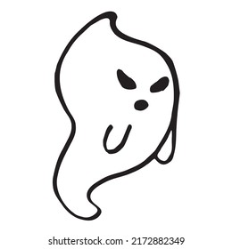 Doodle cute ghost. Halloween print black on white. Vector illustration