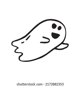 Doodle cute ghost. Halloween print black on white. Vector illustration
