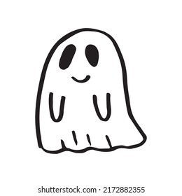 Doodle cute ghost. Halloween print black on white. Vector illustration
