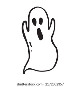 Doodle cute ghost. Halloween print black on white. Vector illustration