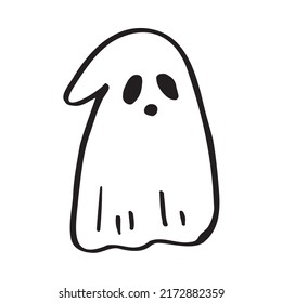 Doodle cute ghost. Halloween print black on white. Vector illustration