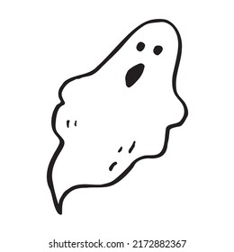 Doodle cute ghost. Halloween print black on white. Vector illustration