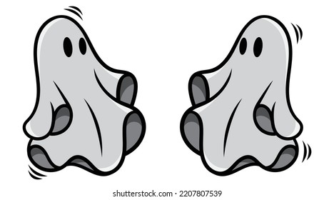 Doodle cute ghosts Halloween, Halloween scary ghostly monsters, flat Halloween ghosts element, Cute ghost, Happy Halloween ghosts characters, Vector illustration of ghost on white background,